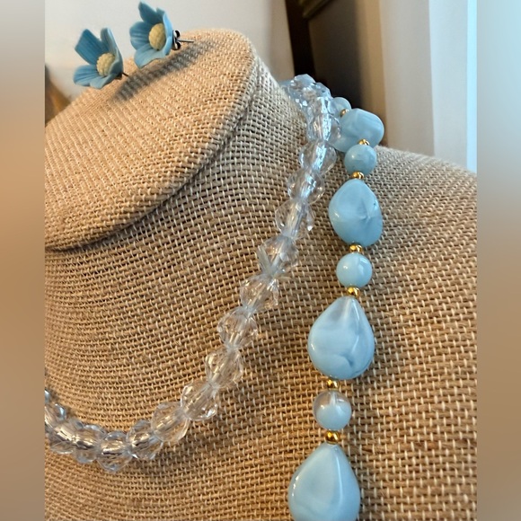 3 piece Blue Lucite &  Acrylic Faceted Necklaces and ceramic artisan earrings - Picture 8 of 14